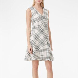 Rebecca Taylor Tailored Windowpane Plaid Tweed Dress Cream/Black Women's 10 NEW